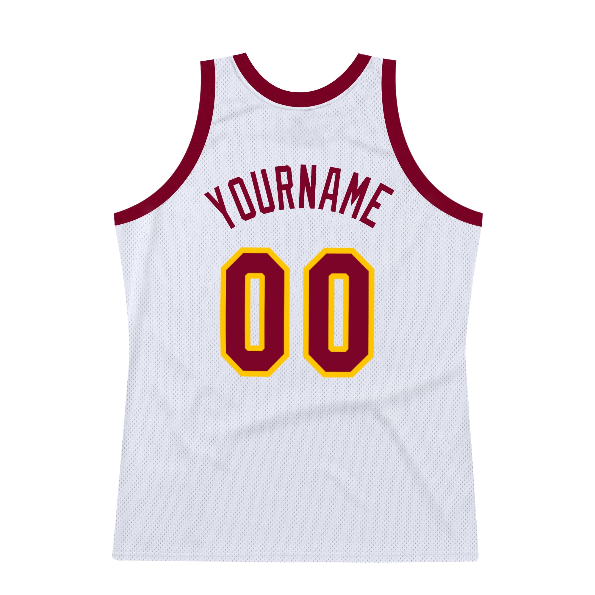 Custom White Maroon-Gold Authentic Throwback Basketball Jersey