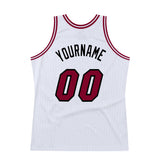 Custom White Maroon-Black Authentic Throwback Basketball Jersey