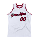 Custom White Maroon-Black Authentic Throwback Basketball Jersey