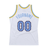 Custom White Light Blue-Purple Authentic Throwback Basketball Jersey