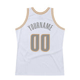Custom White Steel Gray-Old Gold Authentic Throwback Basketball Jersey