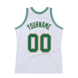 Custom White Kelly Green-Old Gold Authentic Throwback Basketball Jersey