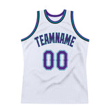 Custom White Purple-Teal Authentic Throwback Basketball Jersey