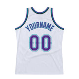 Custom White Purple-Teal Authentic Throwback Basketball Jersey
