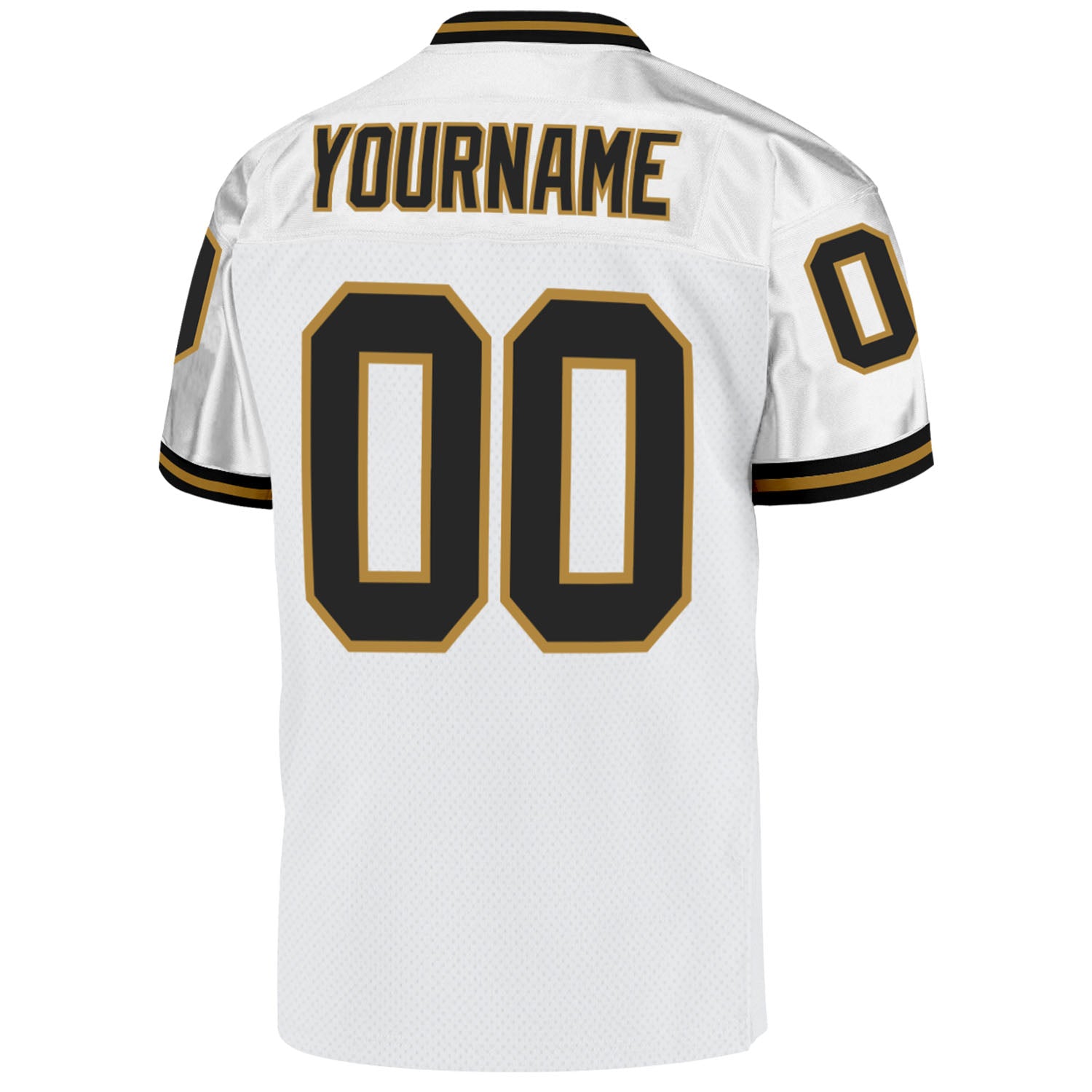 Custom White Black-Old Gold Mesh Authentic Throwback Football Jersey