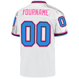 Custom White Powder Blue-Pink Mesh Authentic Throwback Football Jersey