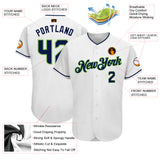 Custom White Navy-Neon Green Authentic Baseball Jersey