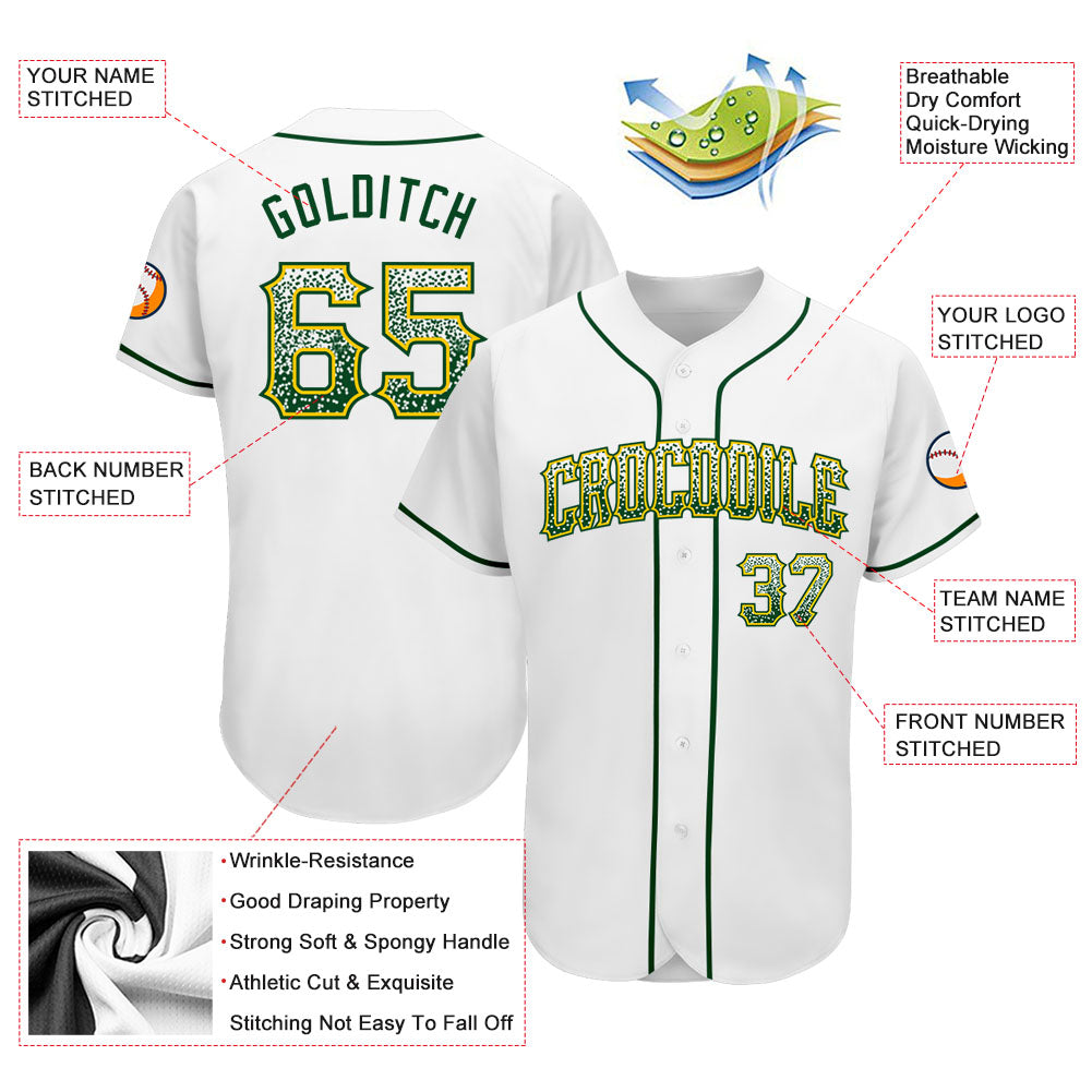 Custom White Green-Gold Authentic Drift Fashion Baseball Jersey