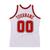 Custom White Red Pinstripe Red-Black Authentic Basketball Jersey