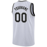 Custom White Black Pinstripe Black-Gray Authentic Basketball Jersey