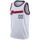 Custom White Navy Pinstripe Red-Navy Authentic Basketball Jersey
