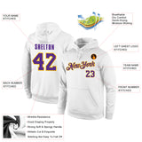 Custom Stitched White Purple-Gold Sports Pullover Sweatshirt Hoodie