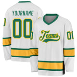 Custom White Kelly Green-Gold Hockey Jersey