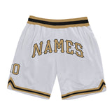 Custom White Old Gold-Black Authentic Throwback Basketball Shorts