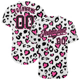 Custom White Black-Pink 3D Pattern Design Leopard Authentic Baseball Jersey