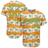 Custom White Gold-Teal 3D Pattern Design Hawaii Palm Trees Authentic Baseball Jersey