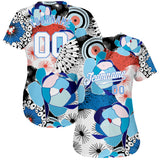 Custom White White-Light Blue 3D Pattern Design Flowers Authentic Baseball Jersey