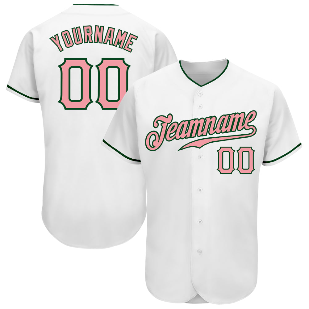 Custom White Medium Pink-Green Authentic Baseball Jersey