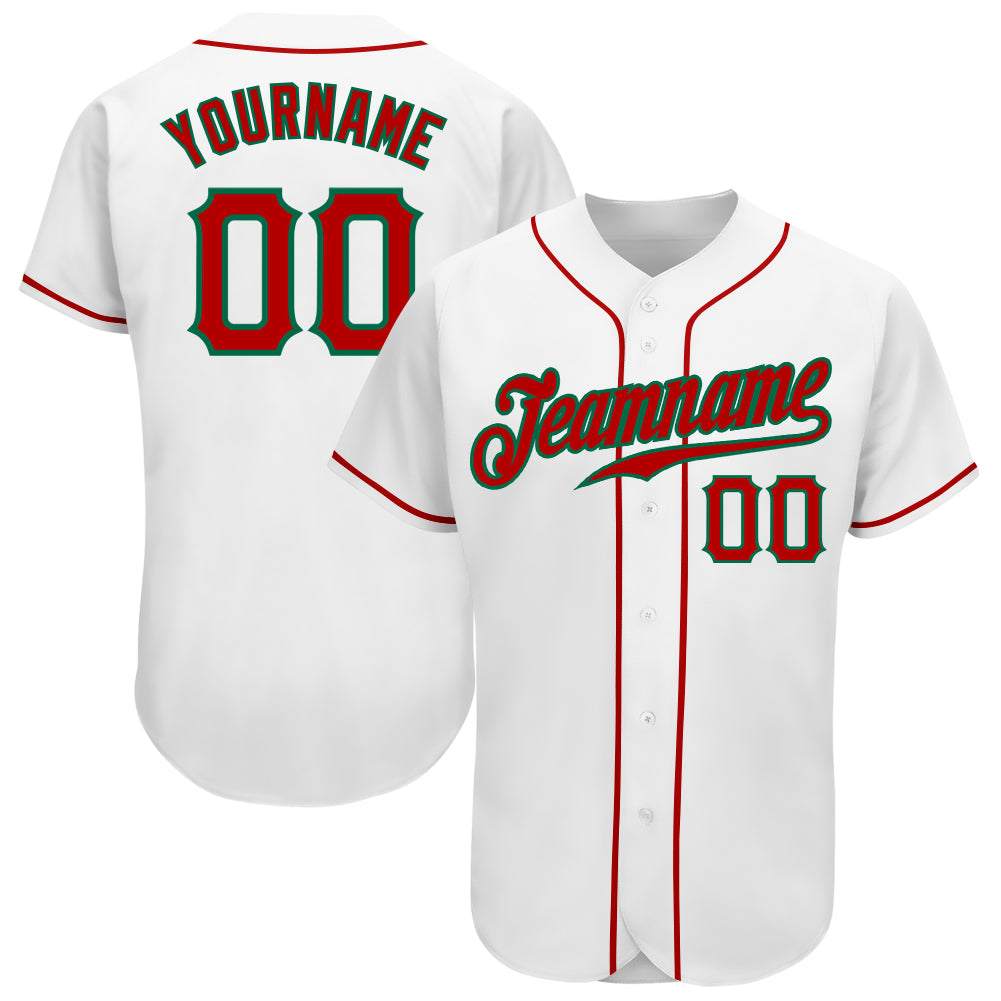 Custom White Red-Kelly Green Authentic Baseball Jersey